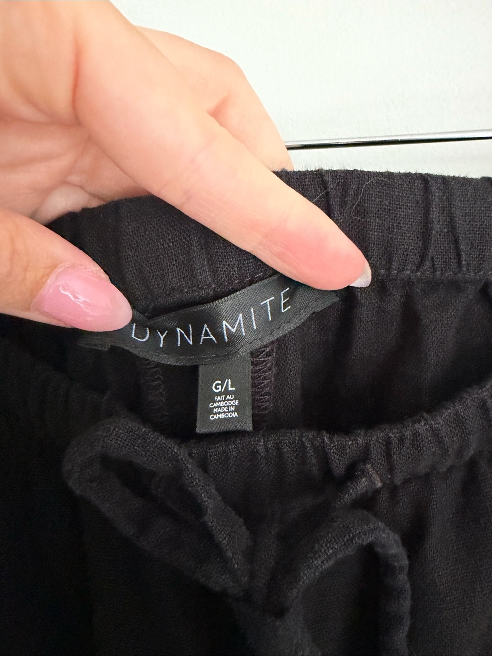 Dynamite Black Linen Blend Wide Leg Pants | Drawstring | Size Large - Picture 3 of 5
